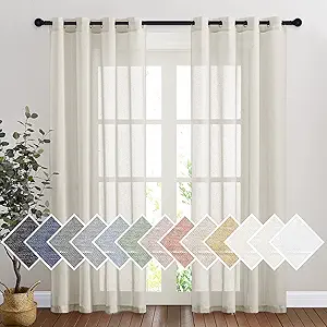 NICETOWN Semi Sheer Linen Curtains for Bedroom 84 inches Long, Grommet Privacy Vertical Farmhouse Window with Light Filtering for Living Room, Natural, W52 x L84, 2 Pieces