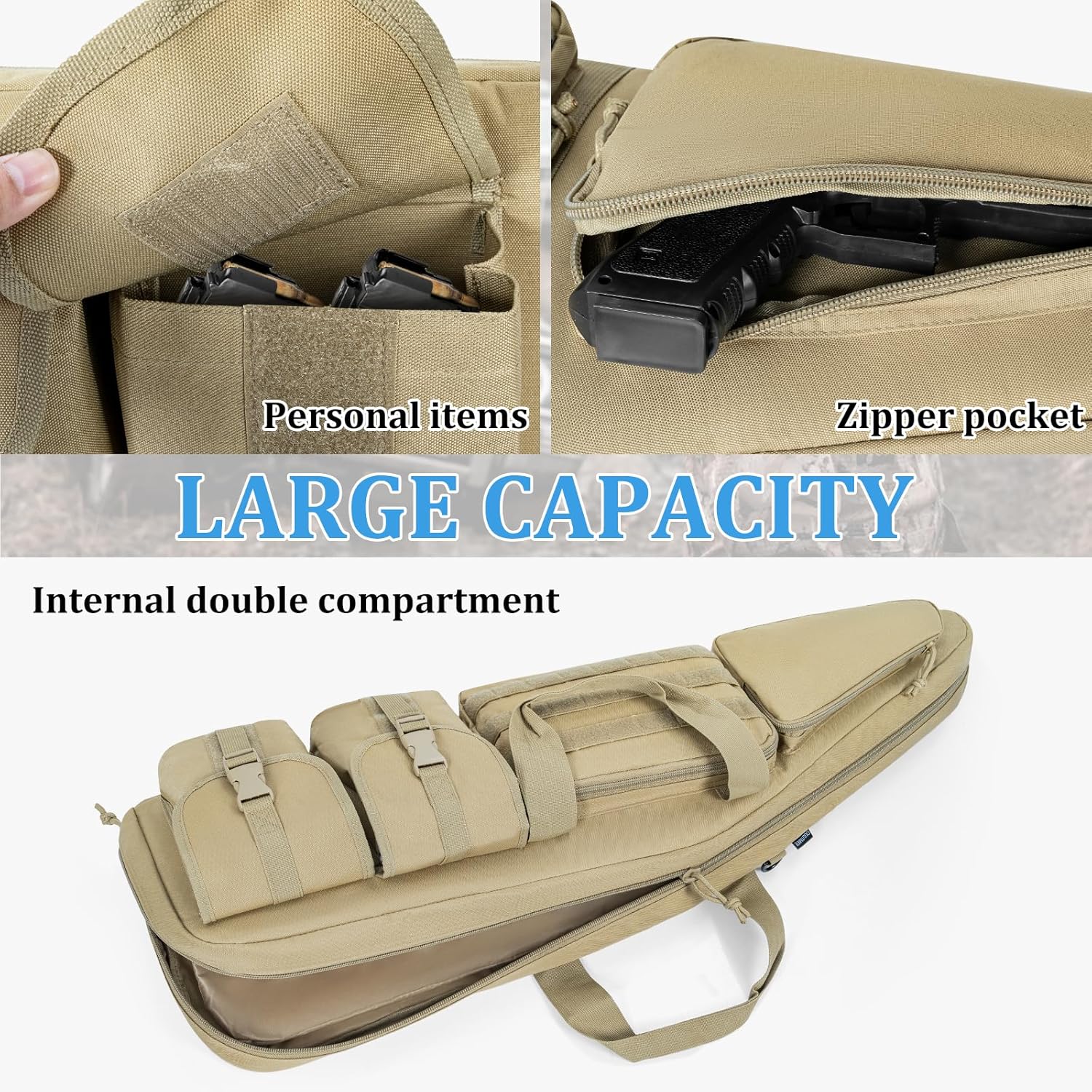 Soft Double Shotgun Rifle Case 32"/38"/42"/46"/52"/55" Long Rifle Bag for Hunting Shooting Range, Firearm Transportation, With Multiple Magazine Holder Pouches - Image 4