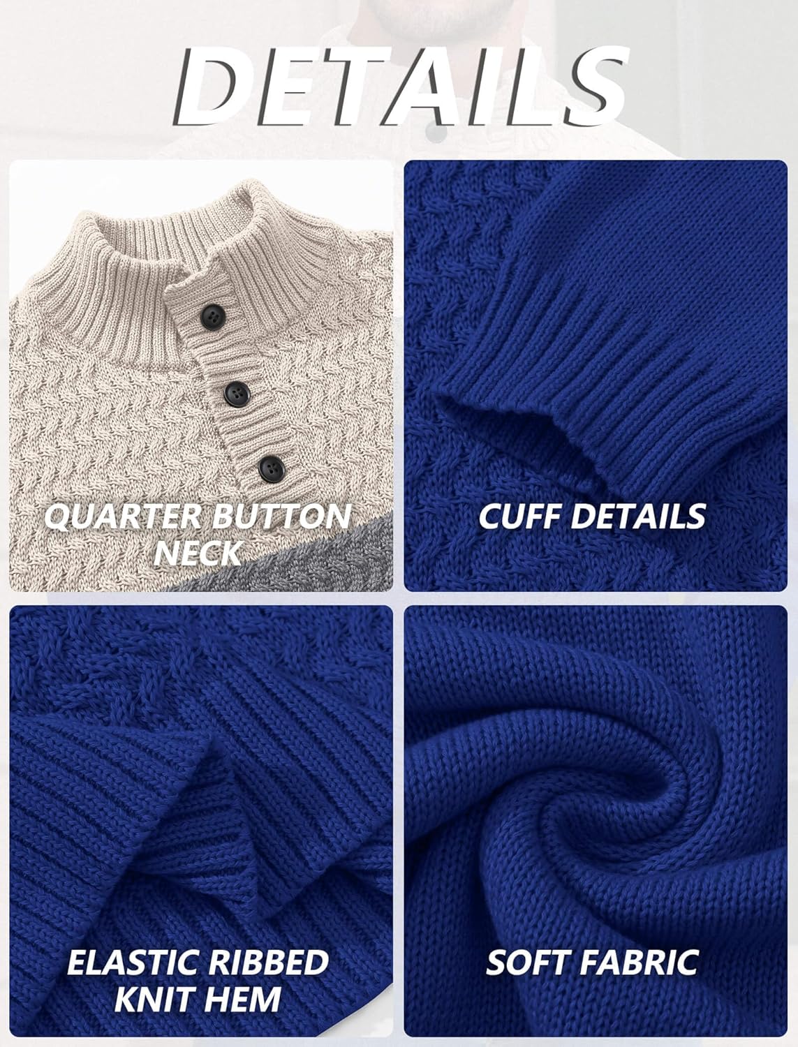 HYPESTFIT Men's Tri-Button Pullover Sweater Mock Neck Lightweight Casual Fashion Knitted Henley Sweater - Image 6
