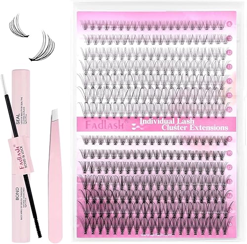 Miniatura 22 de FADLASH Kit de 280 racimos de pestañas individuales, rizo D, 0.315-0.630 pulgadas, con enlace de pestañas y pinzas de sellado para pestañas para KIT