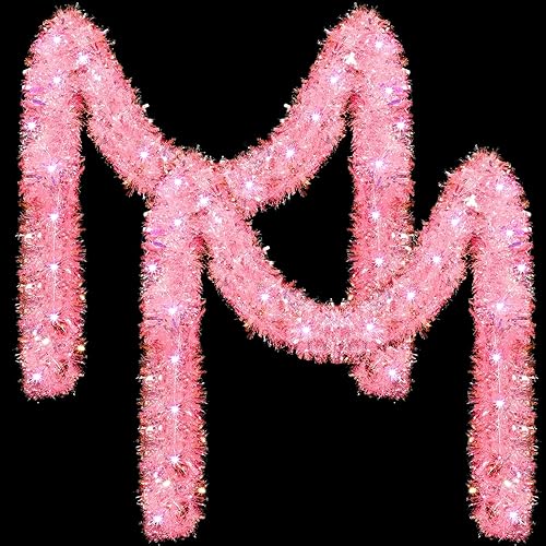 Guirnalda de oropel de Navidad de 32.8 pies con luces LED, guirnalda colgante para árbol de Navidad, decoración para fiestas de Navidad, cumpleaños,