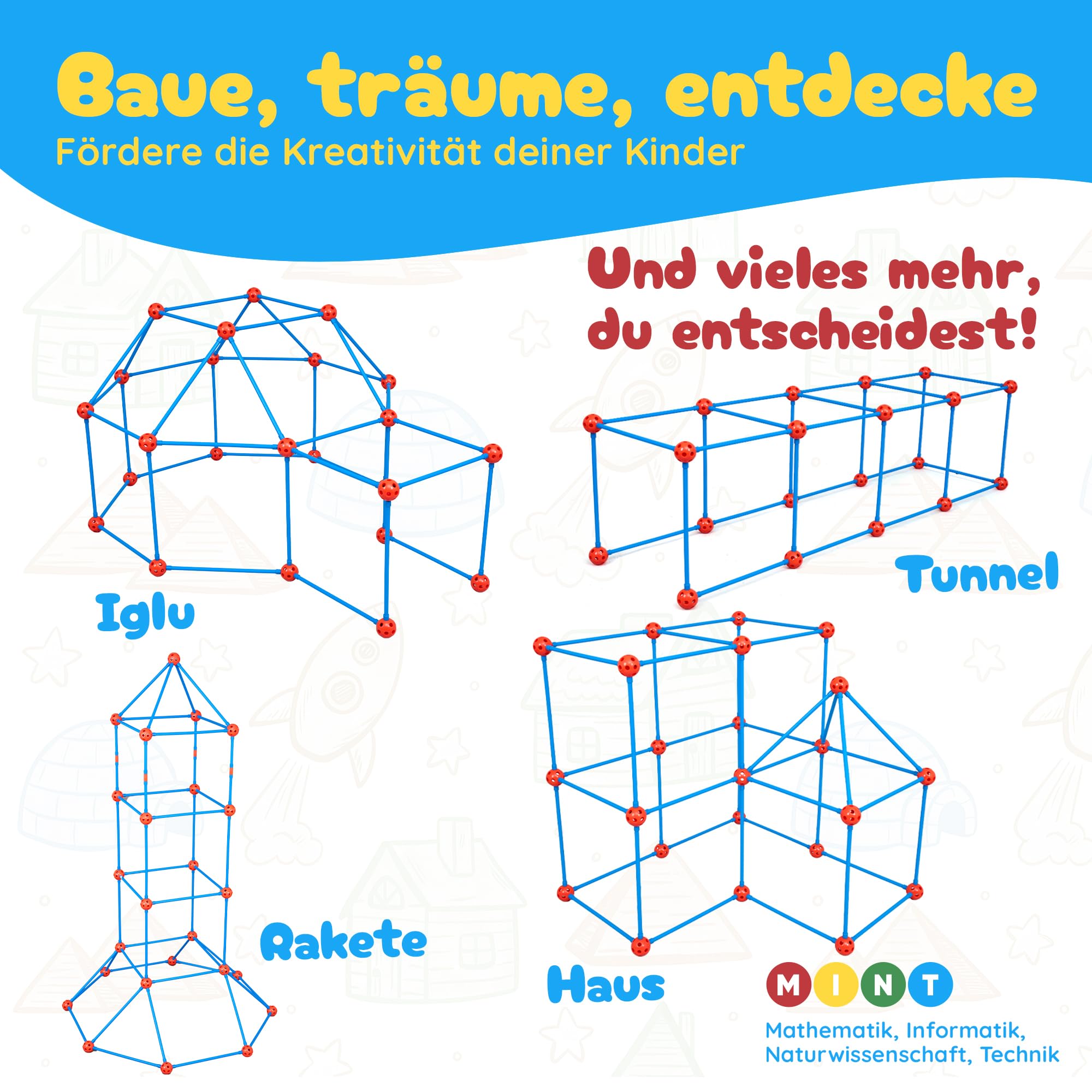 Konstruktionsspielzeug/Bauspielzeug für Outdoor und Indoor [Sicher und Stabil] 100 Teile Gartenspielzeug Kinderzelt Indoor Höhle Bauen Kinder kreativ Set für Kinder Kreatives Bauspielzeug
