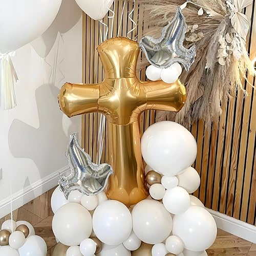 Miniatura 3 de Globos de cruz de oro rojo de 44 pulgadas, globos de aluminio de paloma brillante láser para Navidad, primera comunión, bautismo, fiesta,