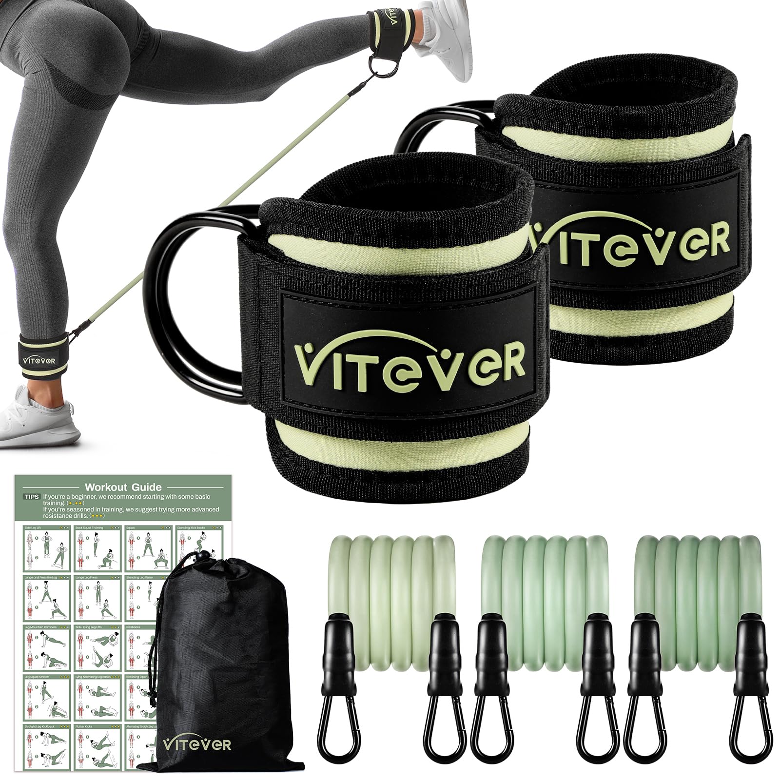 VITEVER Ankle Resistance Bands with Cuffs for Women Leg Glute and Booty Workout Equipment for Home Gym Pilates