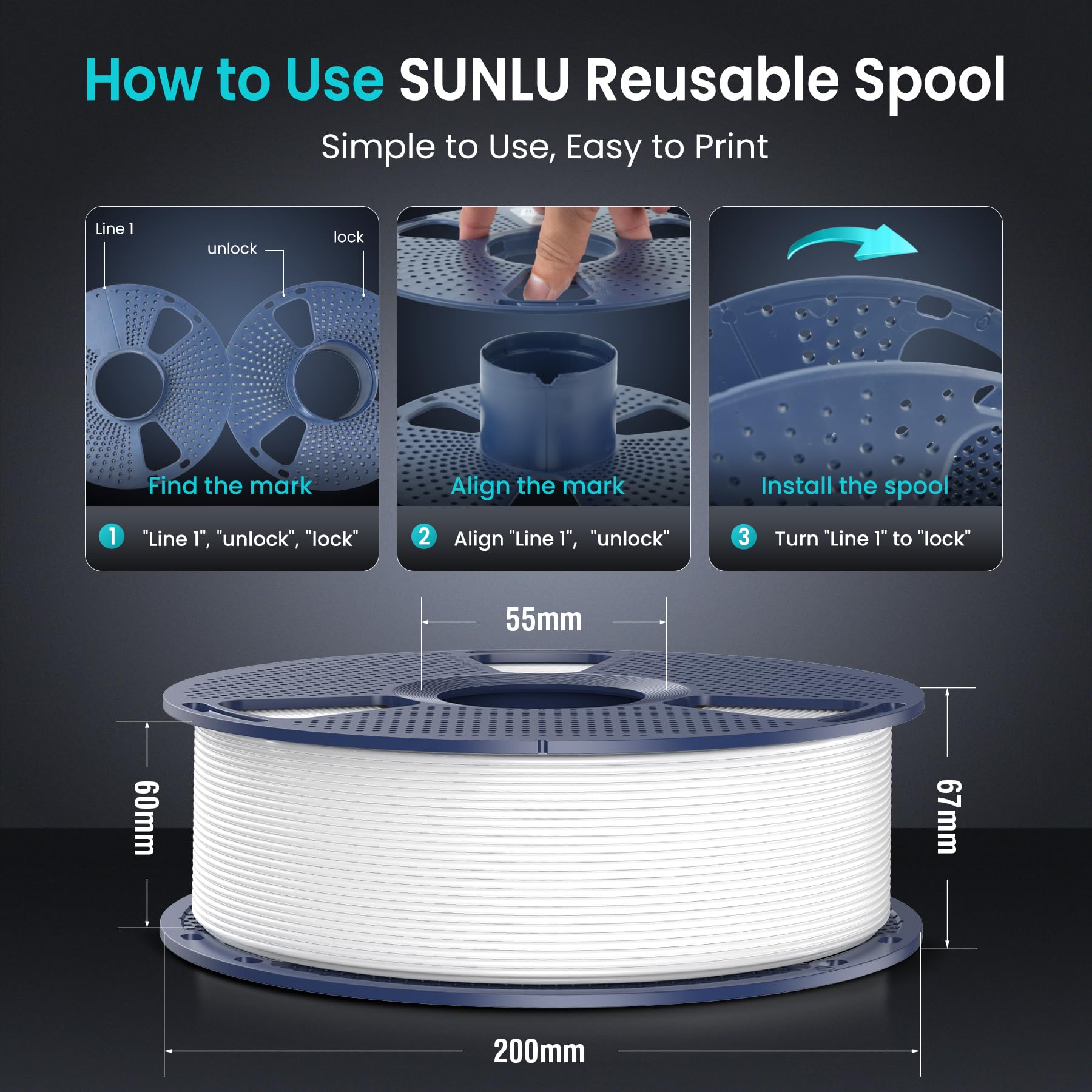 SUNLU Paquete de filamentos PLA para impresora 3D de 4 kg, filamento PLA enrollado perfectamente de 1.75 mm ± 0.02 mm, empaquetado individualmente al vacío, 4 kg en total, 1 kg por carrete, paquete de