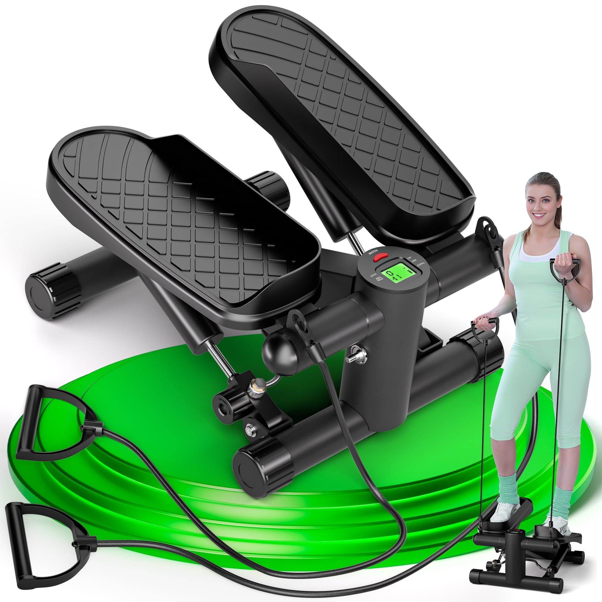 Ultrasport 2in1 Mini Stepper with Resistance Bands, LCD Monitor Non-Slip Pedals I Fitness Steppers for Exercise Workout Step Machine Exerciser for Home Gym Full Body Cardio Training Hydraulic Up Down