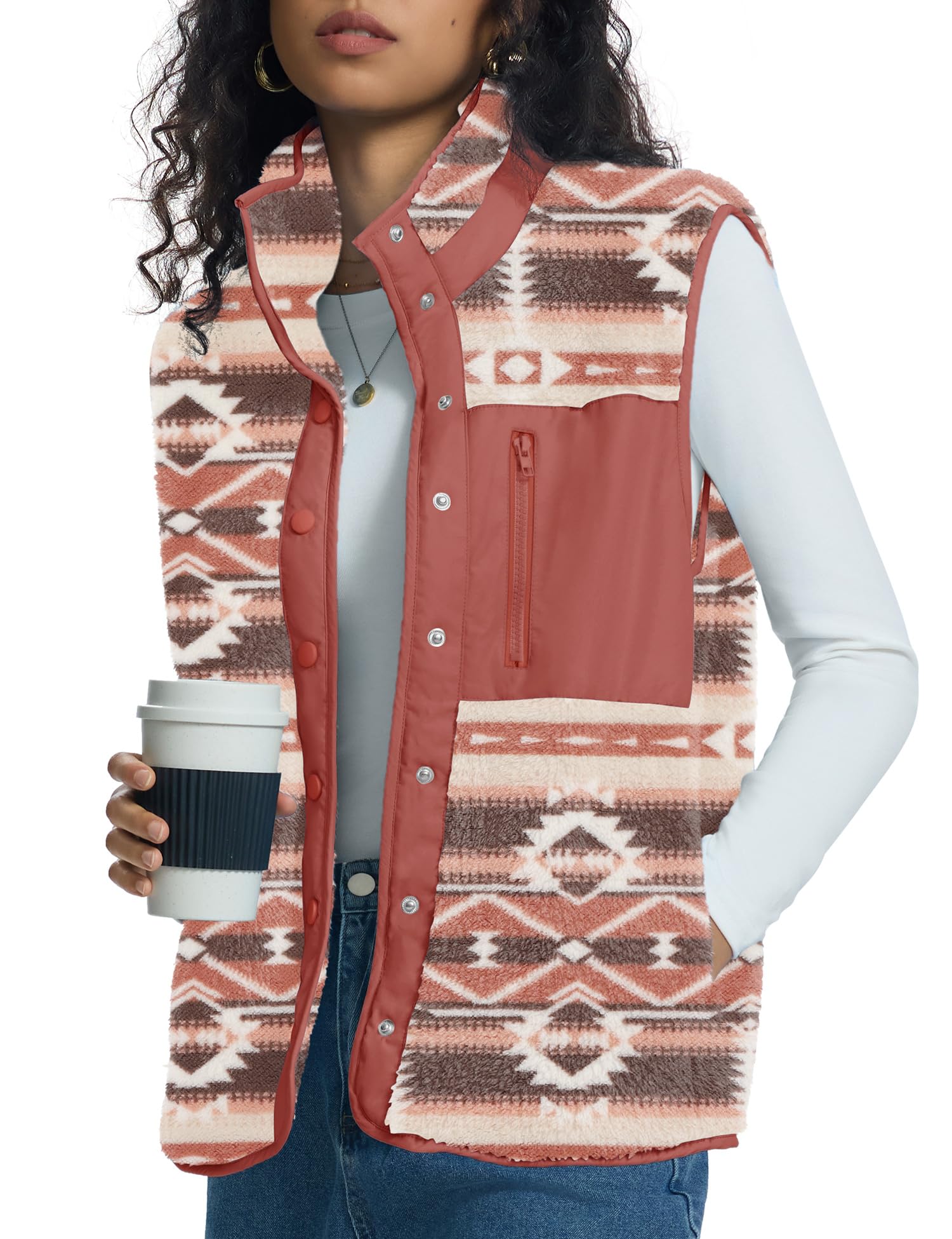 Kistore Damen-Westen Teddy-Fleece Damen Herbstjacken Weste Einfarbig Reiverschluss Lose Kunstpelz Mantel(Nationalität，L