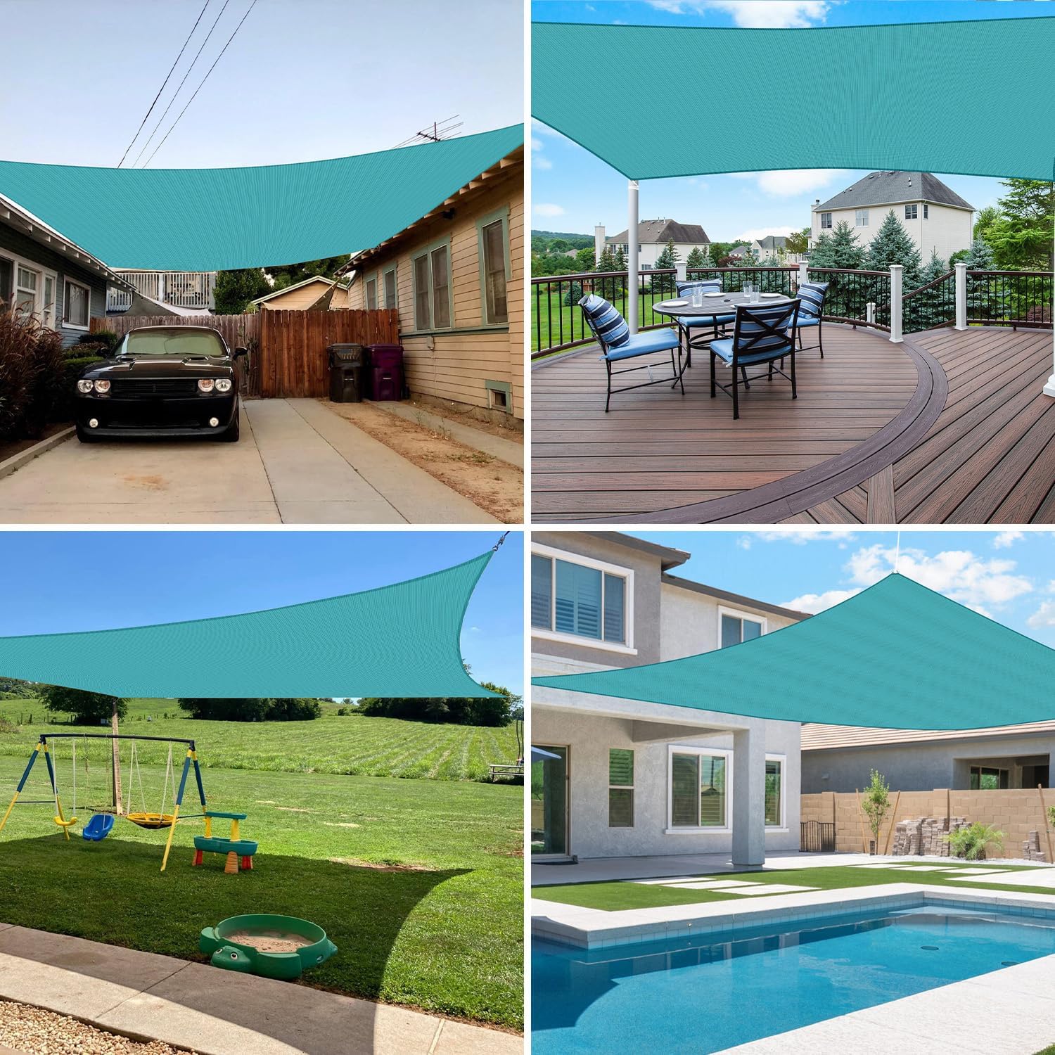 E&K Sunrise 8' x 8' Sun Shade Sail Rectangle Canopy Shade Cover UV Block for Patio Backyard Garden Outdoor (Turquoise)