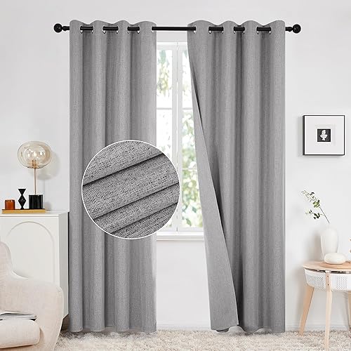 Miniatura 10 de Deconovo - Cortinas completamente opacas de lino pesado, paneles insonorizados de oscurecimiento de habitación para dormitorio de niñas, 52 x 84