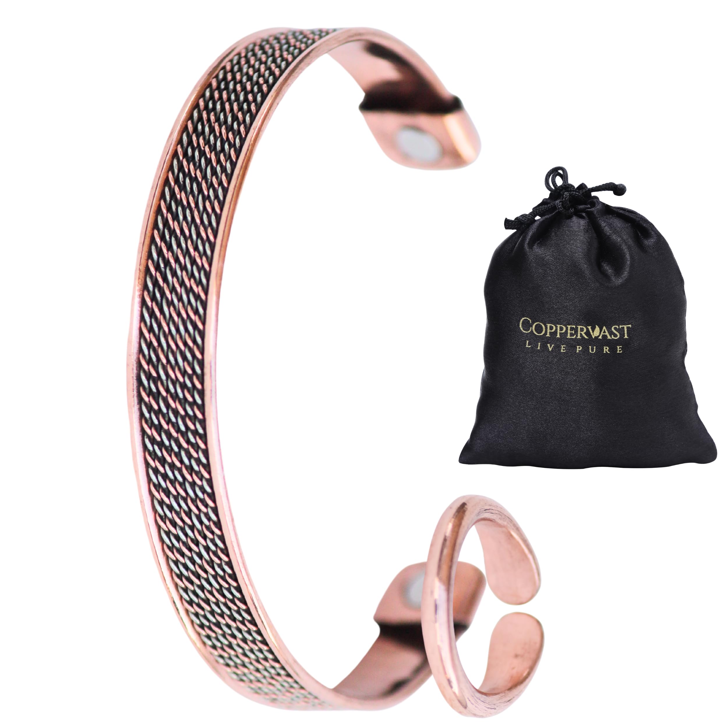 Copper Bracelet with Copper Ring | Men and Women | 100% Copper | Gift Bag, Chain Inlay, Copper, One Size, Copper, no gemstone