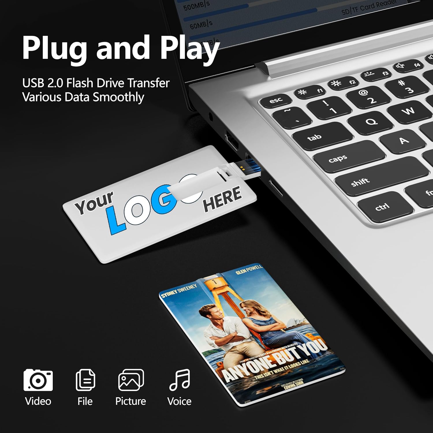 128MB 10PcsCustom Credit Card USB 2.0 Flash Drive, Personalized Credit Card Thumb Drives, Printing Your Logo & Photo on Double-Sided for Concerts/Promotional Giveaways/Company Ads/Photography