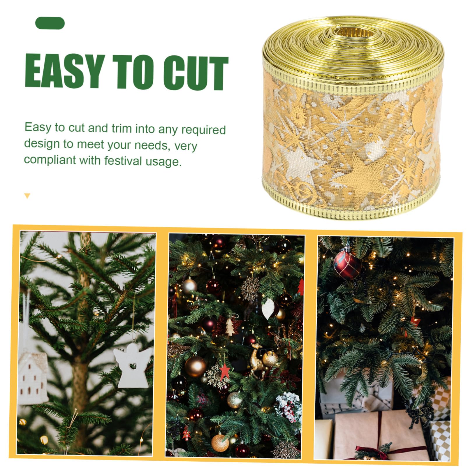 DOITOOL 3 Rollen Weihnachtsbaum Dekorationsband Goldfarbenes Doppellagiges DIY Geschenkband für Weihnachtsbaum Party und Geschenkdeko Langlebiges Hochdruckbeständiges Christbaumschmuckband