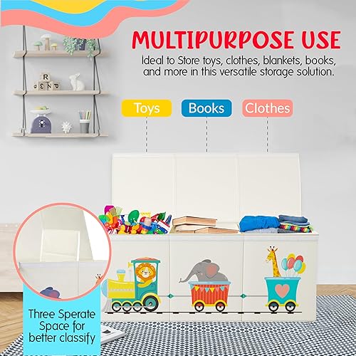 Miniatura 5 de Organizador de almacenamiento de juguetes plegable extra grande con tapas, caja de juguetes de tren de animales para niños y niñas, 40 x 16 x 16