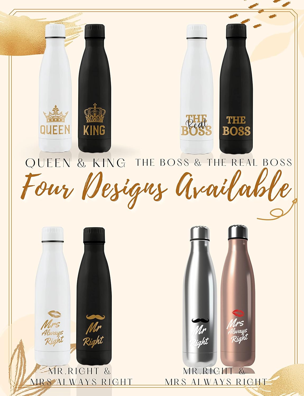 Rеvіеw Prоduсt Wedding Gifts for Couples, The Boss& The Real Boss, Insulated Stainless Steel Water Bottle for Bride and Groom, Ideal for Wedding, Engagement, Bridal Shower, Anniversary, Onebttl