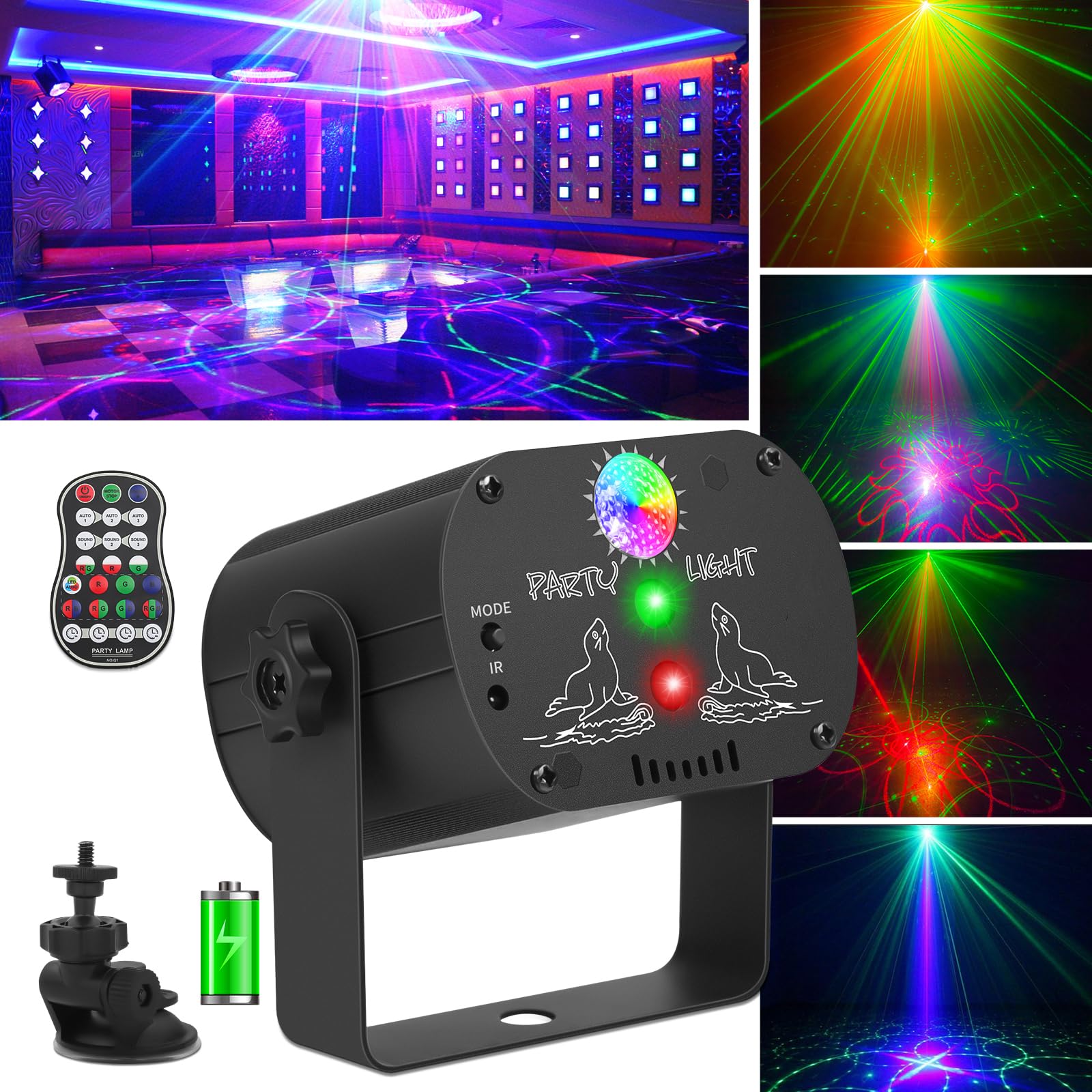 Luces de discoteca LED RGB con mando a distancia inalámbrico，Luces de fiesta con 60 combinaciones de iluminación Batería integrada y cable USB Adecuado para fiestas, discotecas, KTV, Halloween