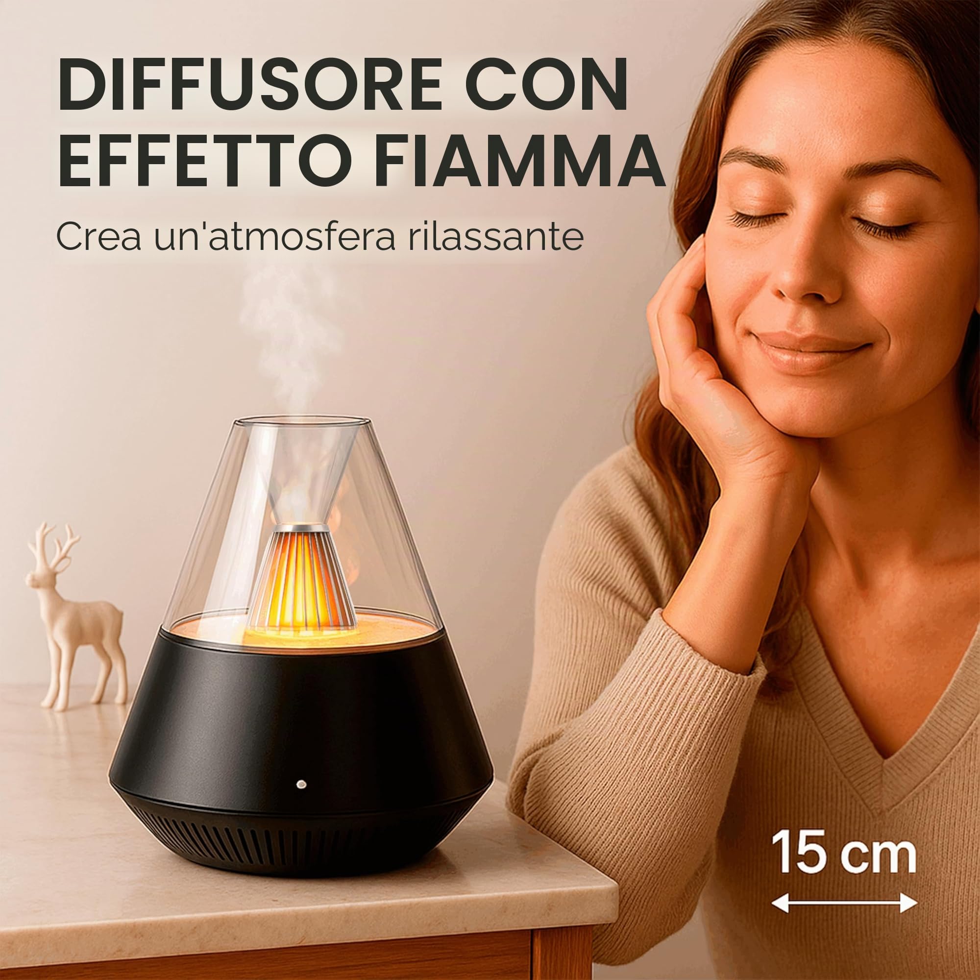 ALMA® Diffusore & Umidificatore per aromaterapia a lampada a lume di candela, diffusore di oli essenziali, 150 ml, umidificatore ad ultrasuoni a nebbia (Black)