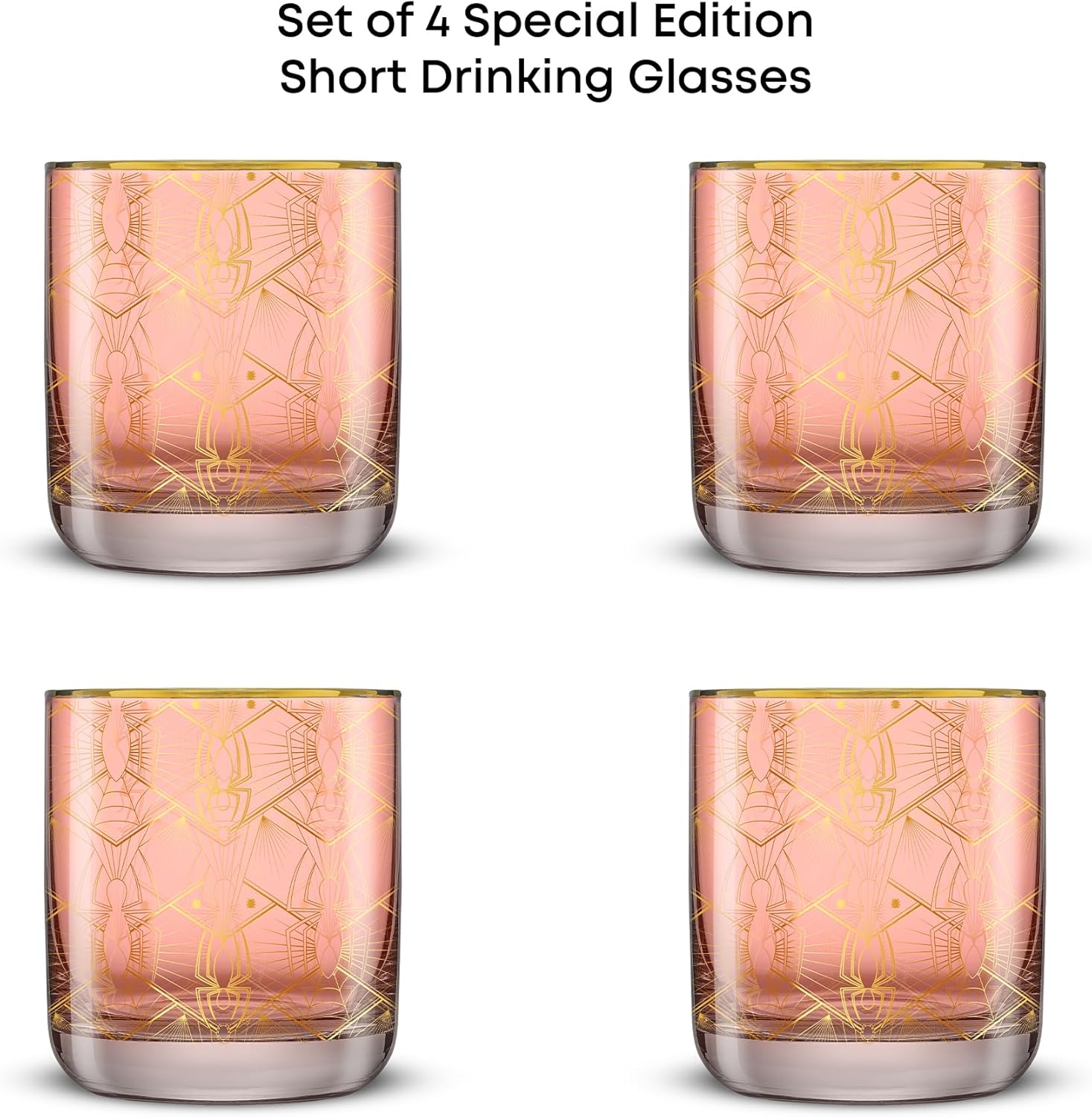 JoyJolt Marvel Spider-Man Legacy Short Drinking Glasses, 10oz Superhero Glass Cups Set of 4, Kitchen Glass Tumbler Set, Gifts for Men and Women, Cool Marvel Stuff for Fathers Day - Image 2