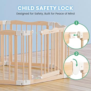 Foldable Wooden Playpen,Natural, 53 x 53 x 24 inches | Adjustable Wood Baby Play Yard with Door, Indoor Large Safety Fence for Babies and Toddlers, Easy Assembly