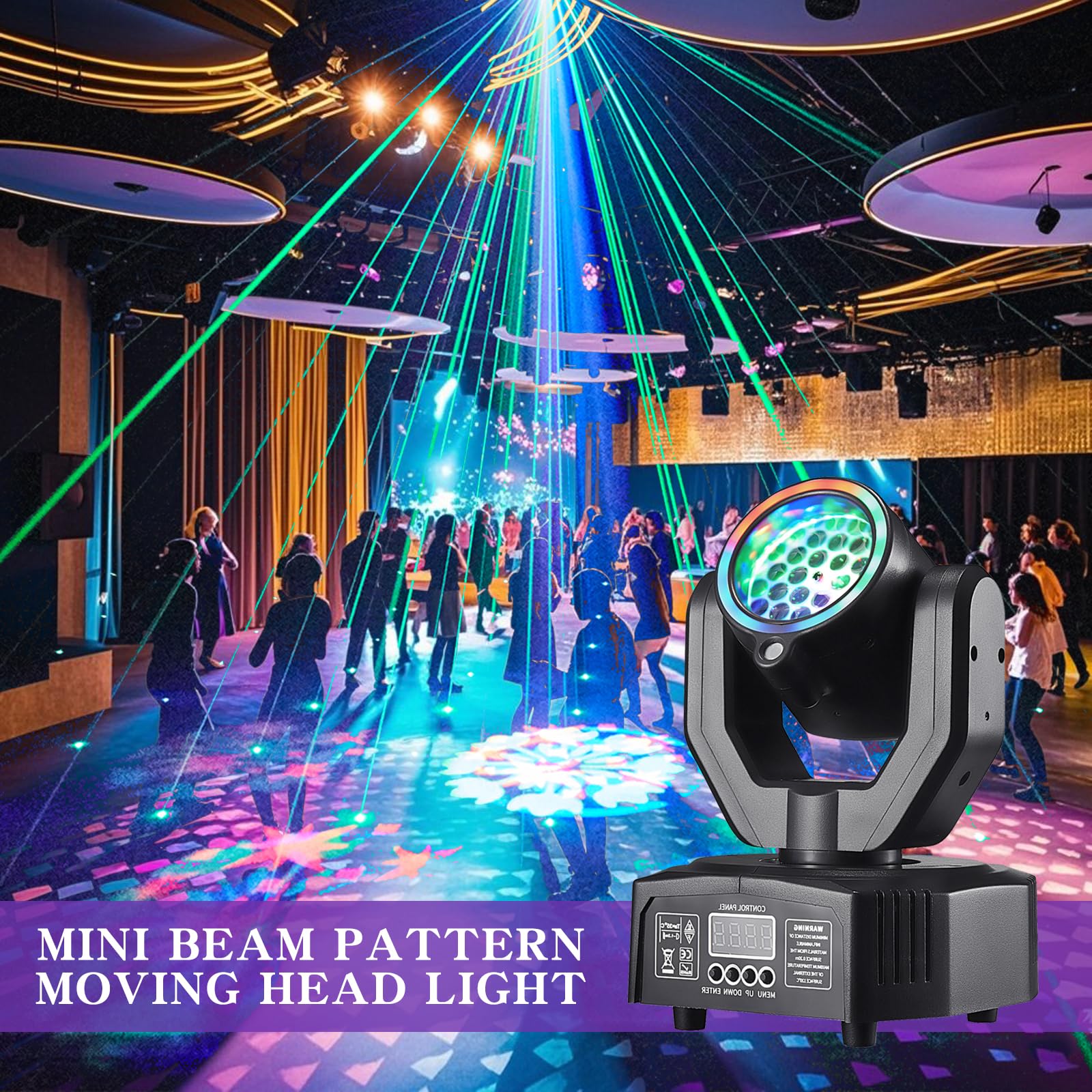 LT05 Lampe disco à tête mobile pour fête, projecteur DJ RVB contrôlé par la musique, projecteur à effet DMX, pour bar, karaoké, réunion de famille, mariage, anniversaire, Halloween