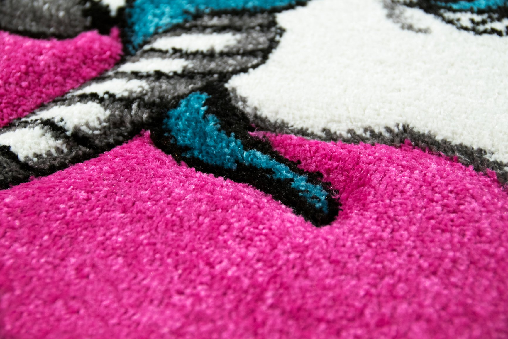 Kinderteppich Spielteppich Kinderzimmer Teppich Einhorn Design mit Konturenschnitt Pink Creme Türkis Größe 120x170 cm
