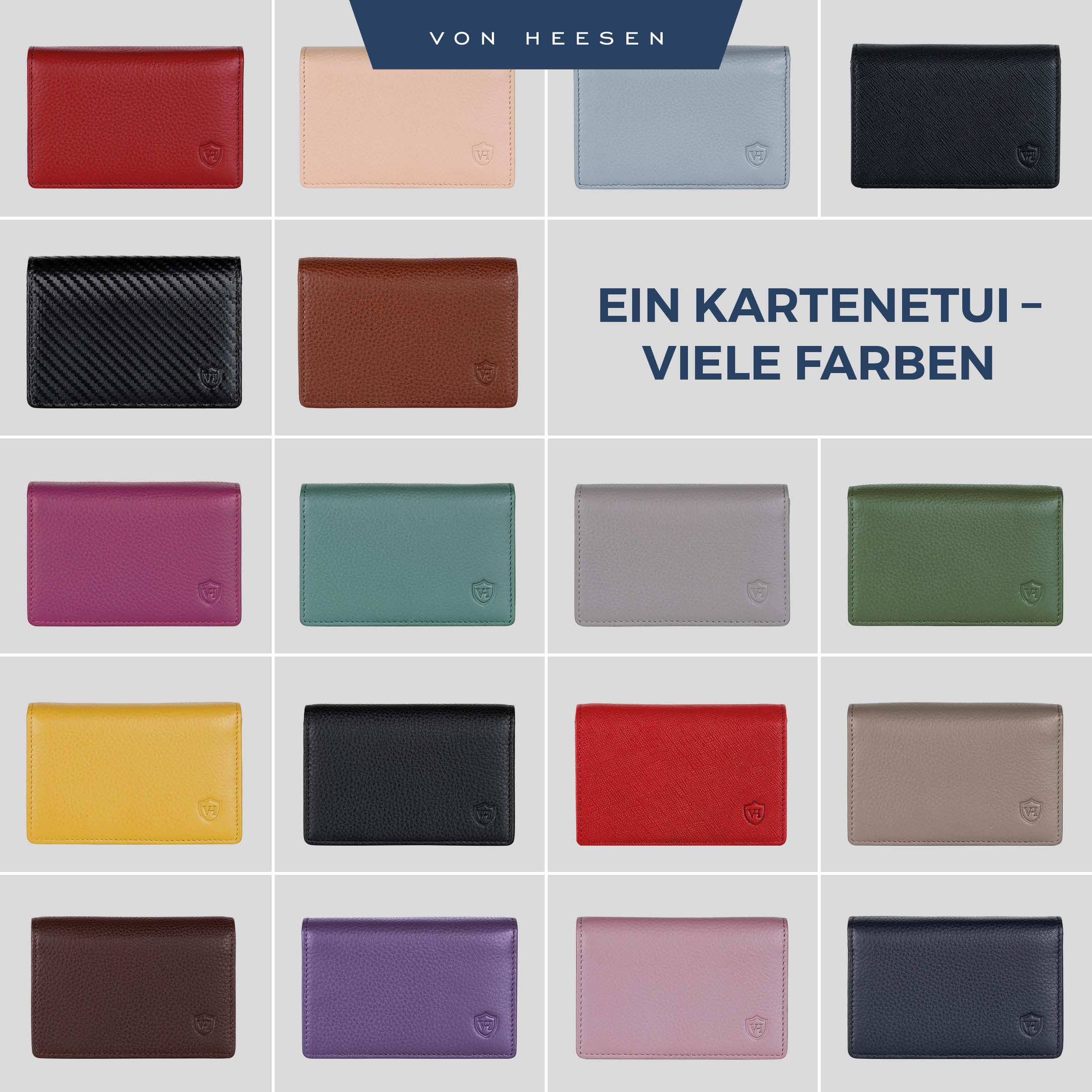 VON HEESEN® Visitenkartenetui Leder mit RFID-Schutz - Platz für 50 Visitenkarten - 6 Fächer - Visitenkarten Etuis - Geschenk für Damen & Herren (Schwarz)