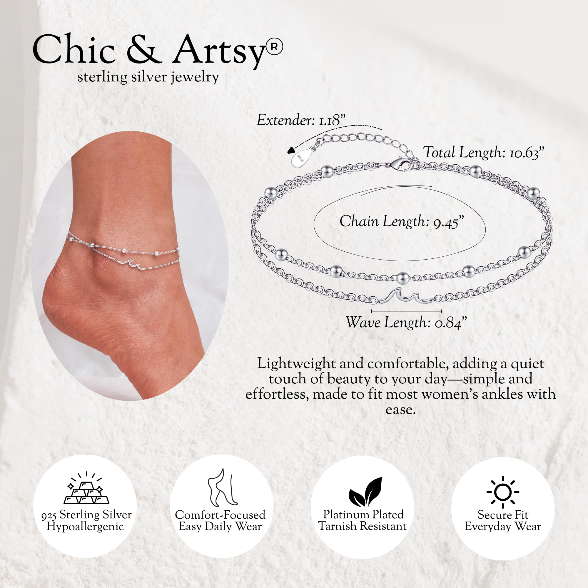 CHIC & ARTSY Braccialetti Alla Caviglia in Argento Sterling 925 Catene Per Piedi Multistrato Bracciali Gioielli Estivi da Spiaggia Per Donne