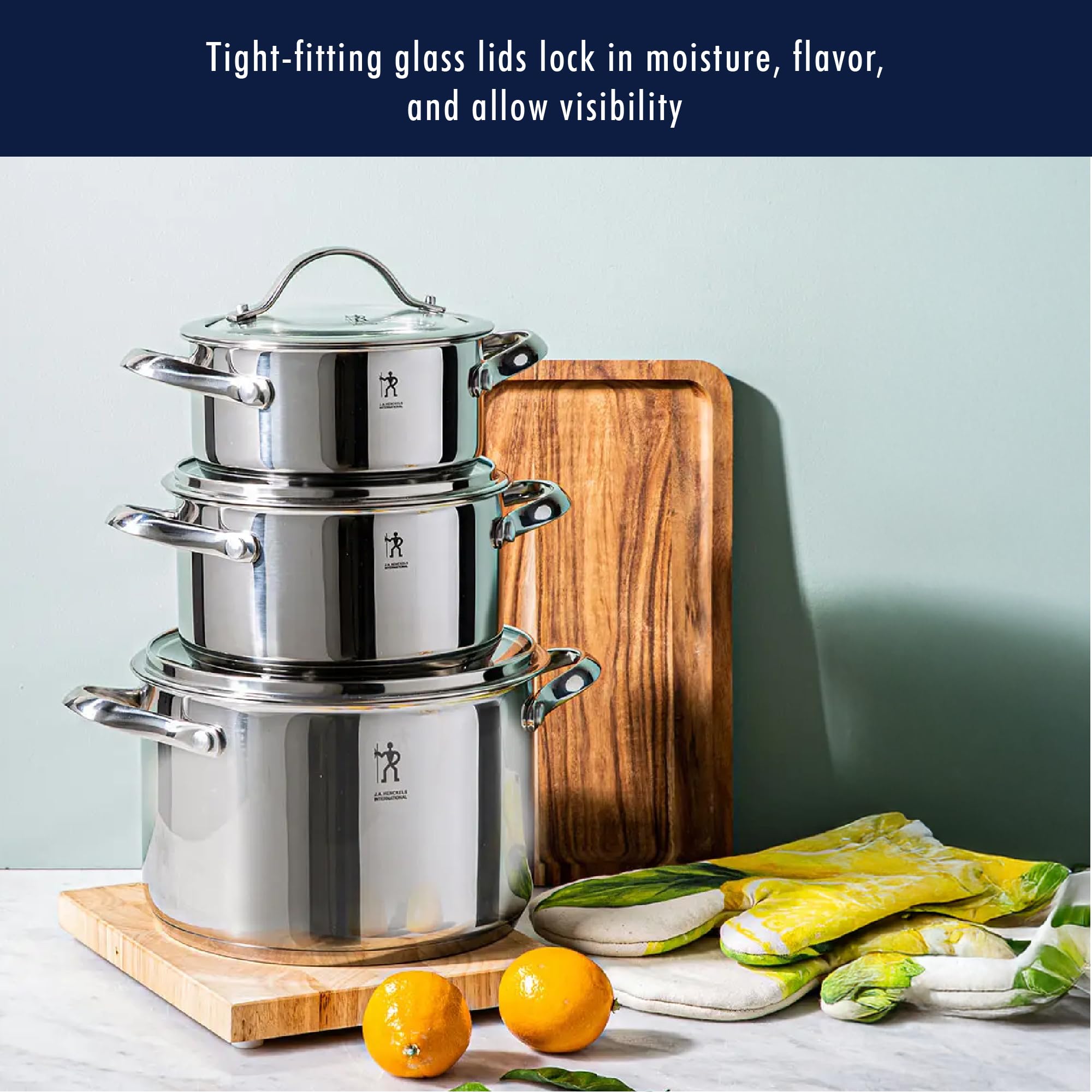 Premium stainless steel cookware set with aluminum core and lids