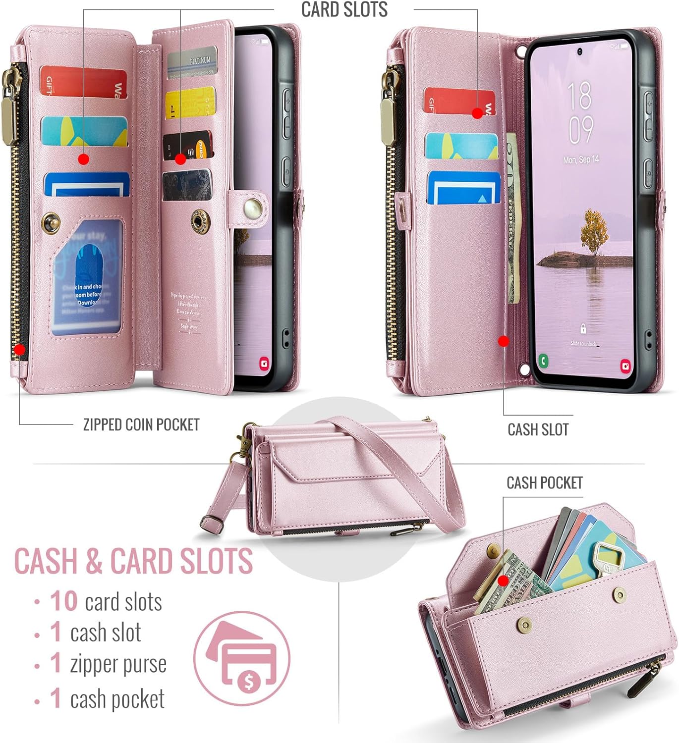 Asuwish Phone Case for Samsung Galaxy A36 5G Zipper Wallet Cover with Tempered Glass Screen Protector and Leather Flip RFID Blocking Credit Card Holder Stand Cell A 36 36A LTE Women Girls Rose Gold