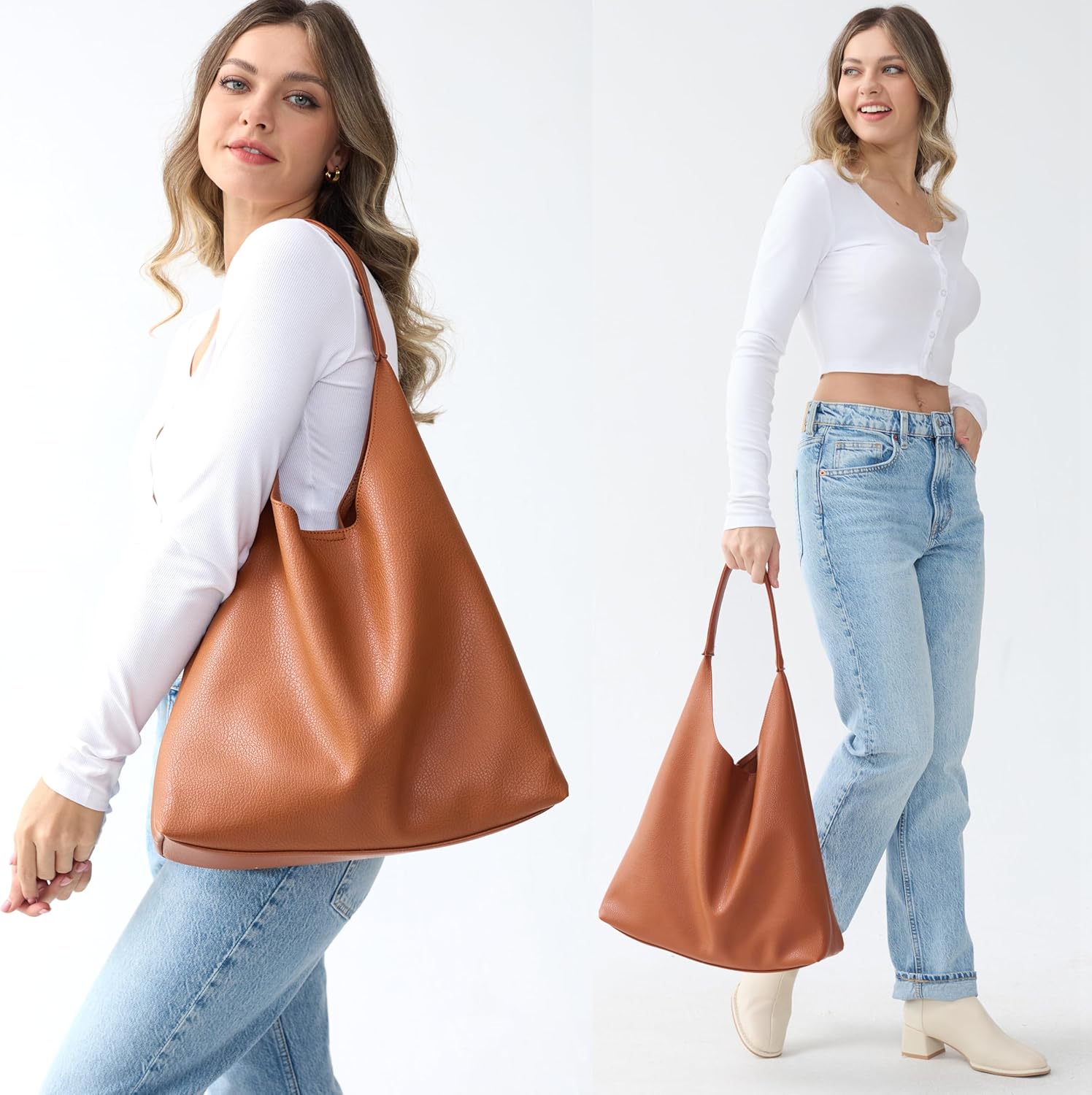 Hobo Bags for Women Soft Vegan Leather Shoulder Handbag Slouchy Tote Purses - Image 2
