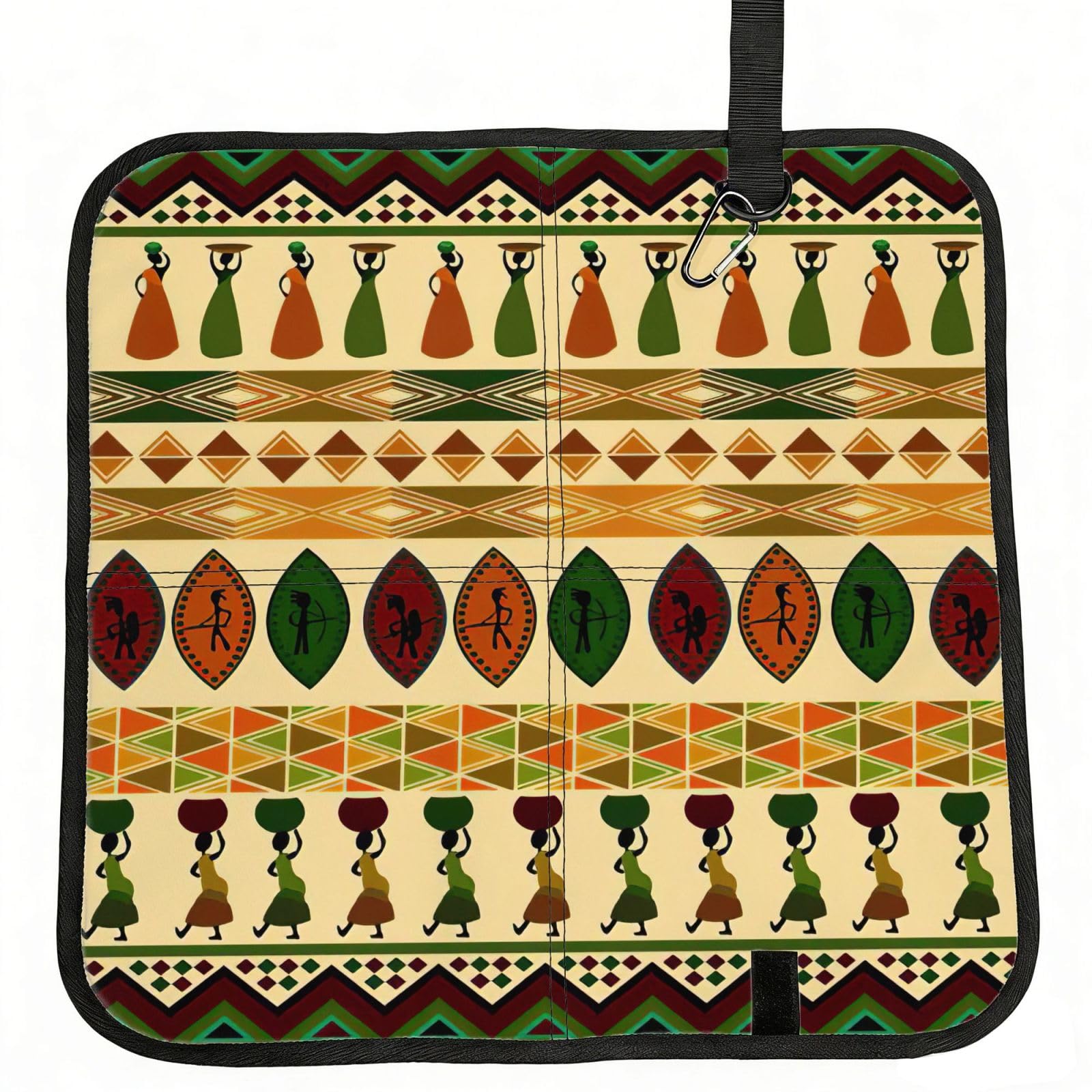 SDEGTHO Bohemia Style Traditional African Pattern Printed Foldable Seat Pad with Closure, Lightweight Cushion for Airplane Travel Camping