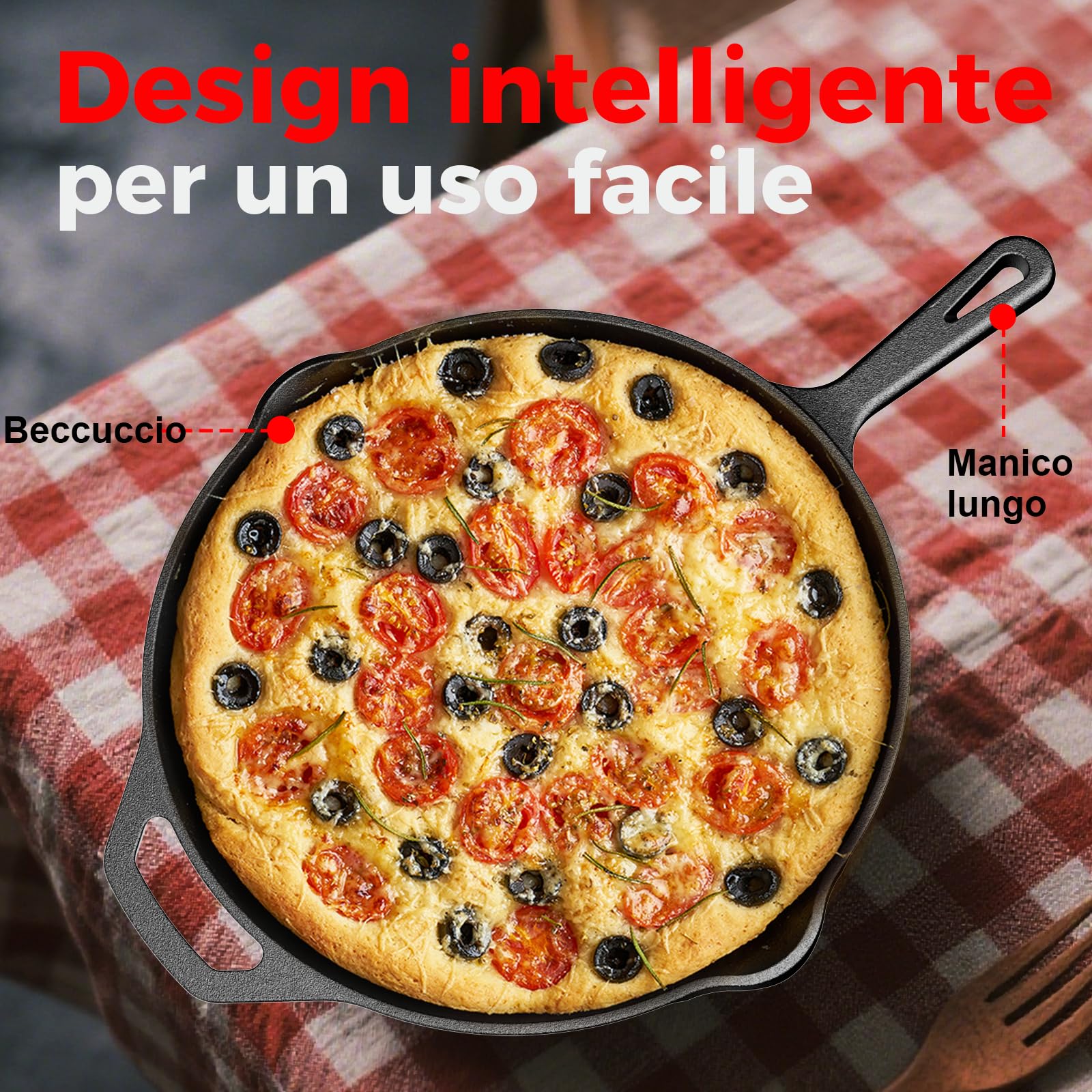 YASHE Padella Piatta in Ghisa 30cm, Distribuzione Uniforme del Calore, Resistente e Durevole, Ideale per Grigliate, Cottura su Fuoco, Forno e Barbecue, Uso Interno ed Esterno