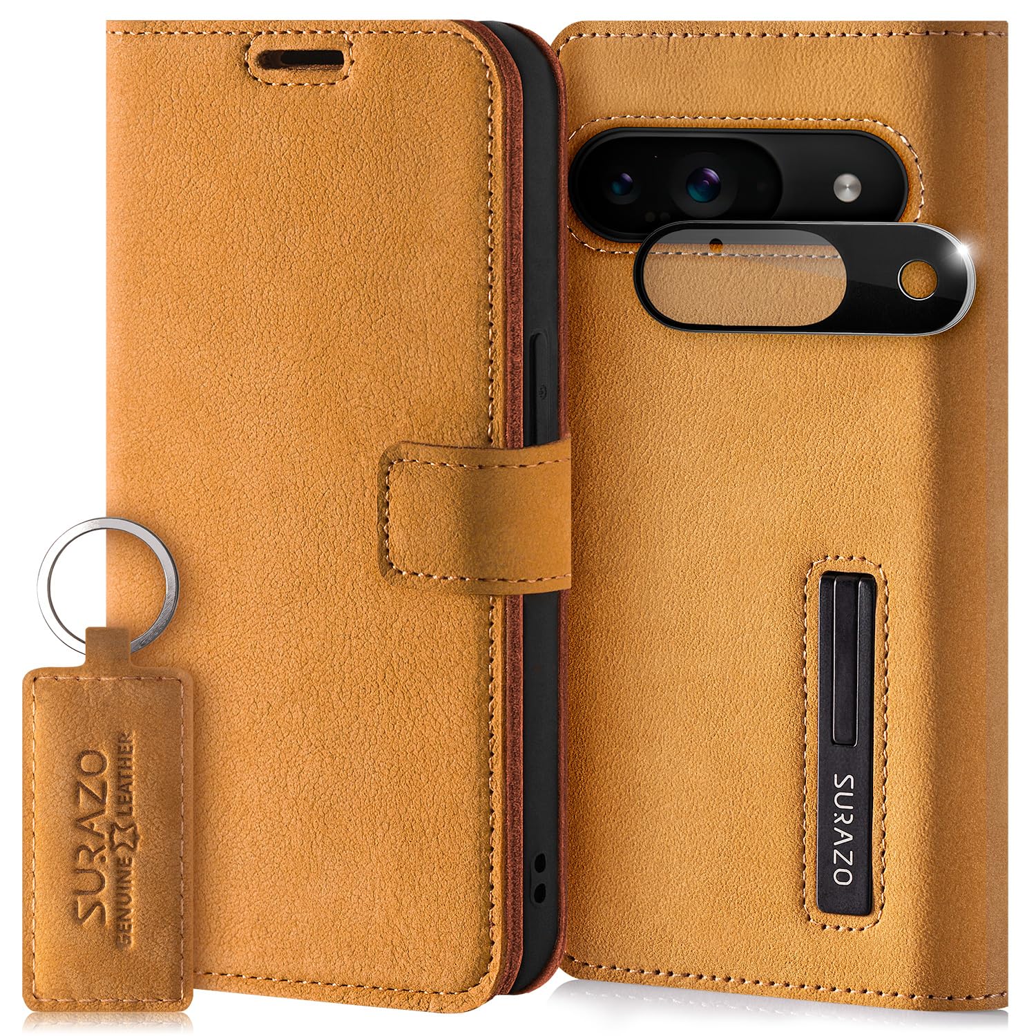 étui Ceinture Étui Ceinture Cuir Véritable SURAZO - Pour Google Pixel 9/9 Pro - Portefeuille Intégré RFID Coque Téléphone Portable