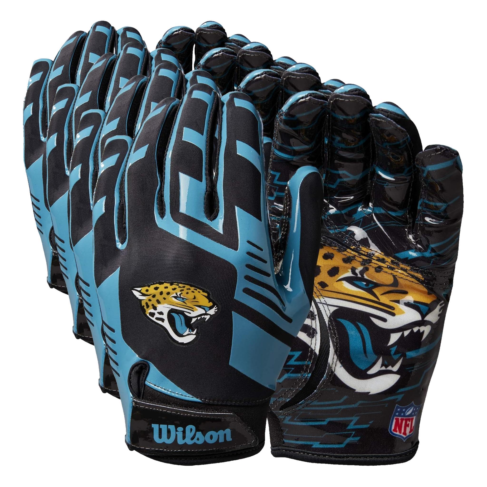 WILSON NFL Stretch Fit Football Gloves - Adult, Jacksonville Jaguars (Pack of 4)