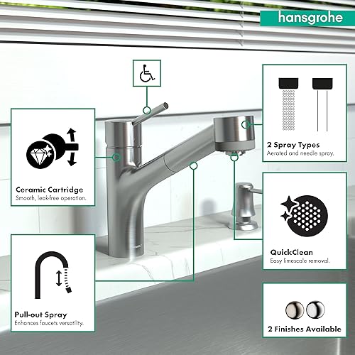 Miniatura 5 de hansgrohe Talis S Easy Install grifo de cocina 1 mango 9 pulgadas de alto Pull Down pulverizador amplio alcance en acero inoxidable óptico, 06462860