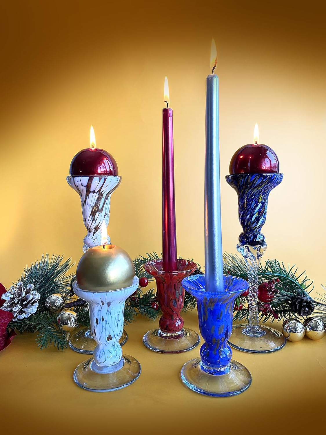 MAZZEGA ART & DESIGN - 2 Glass Candlesticks Glass, Blown and Handcrafted - The Colors of Murano - Candlesticks for Table, Weddings, Parties, Candle Holders. Made in Italy (AVV-White, King)
