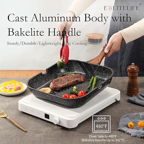 Miniatura 12 de ESLITE LIFE Sartén antiadherente pequeña de 7 pulgadas para cocinar en interiores, versátil sartén cuadrada de inducción para estufas, sin PTFE ni