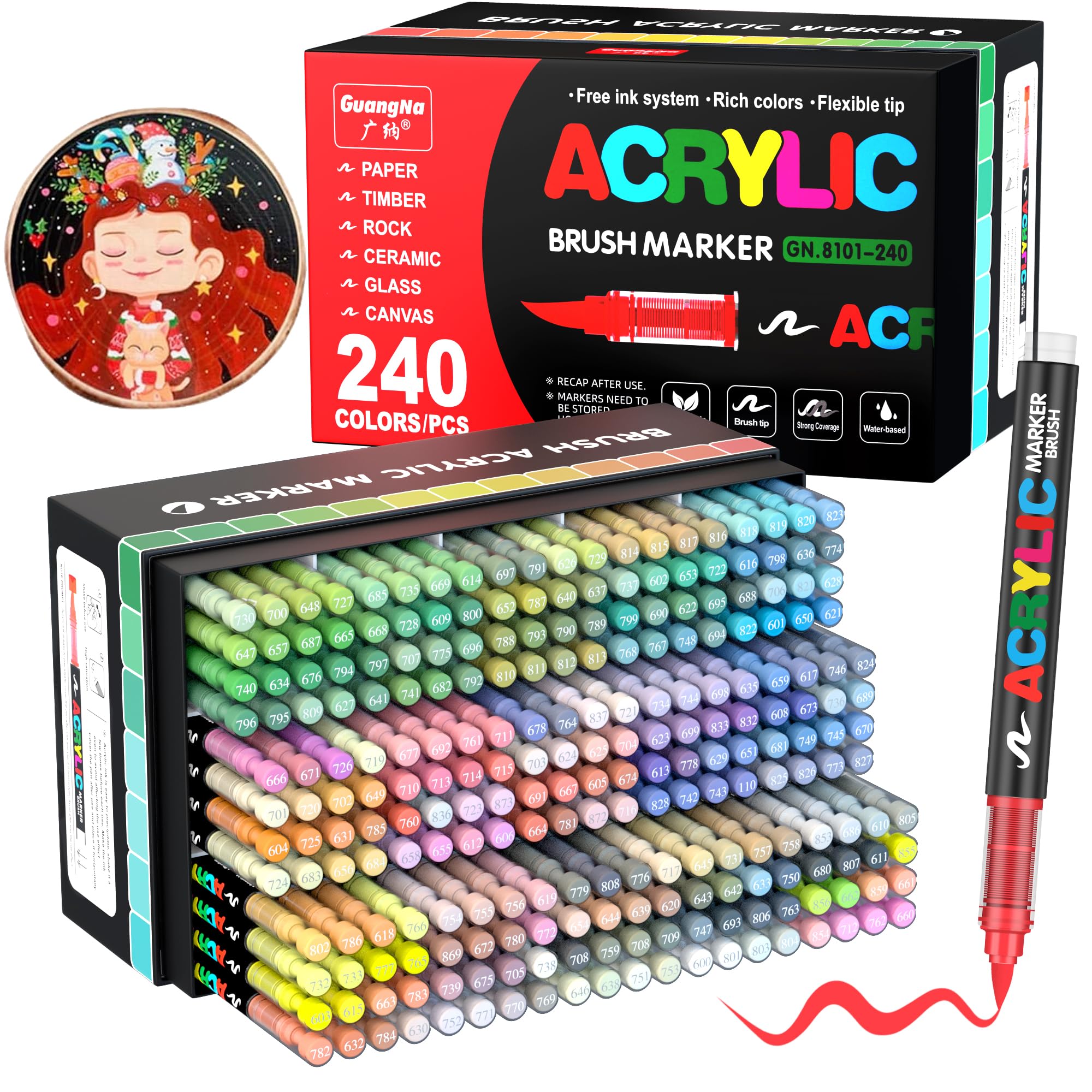 Amamao 240 Colors Acrylic Paint Markers, Soft Brush Tip Pens and Markers, Acrylic Paint Pens for Wood, Stone, Canvas, Glass, Fabric, Egg, Rock Painting and DIY Crafts Art Supplies