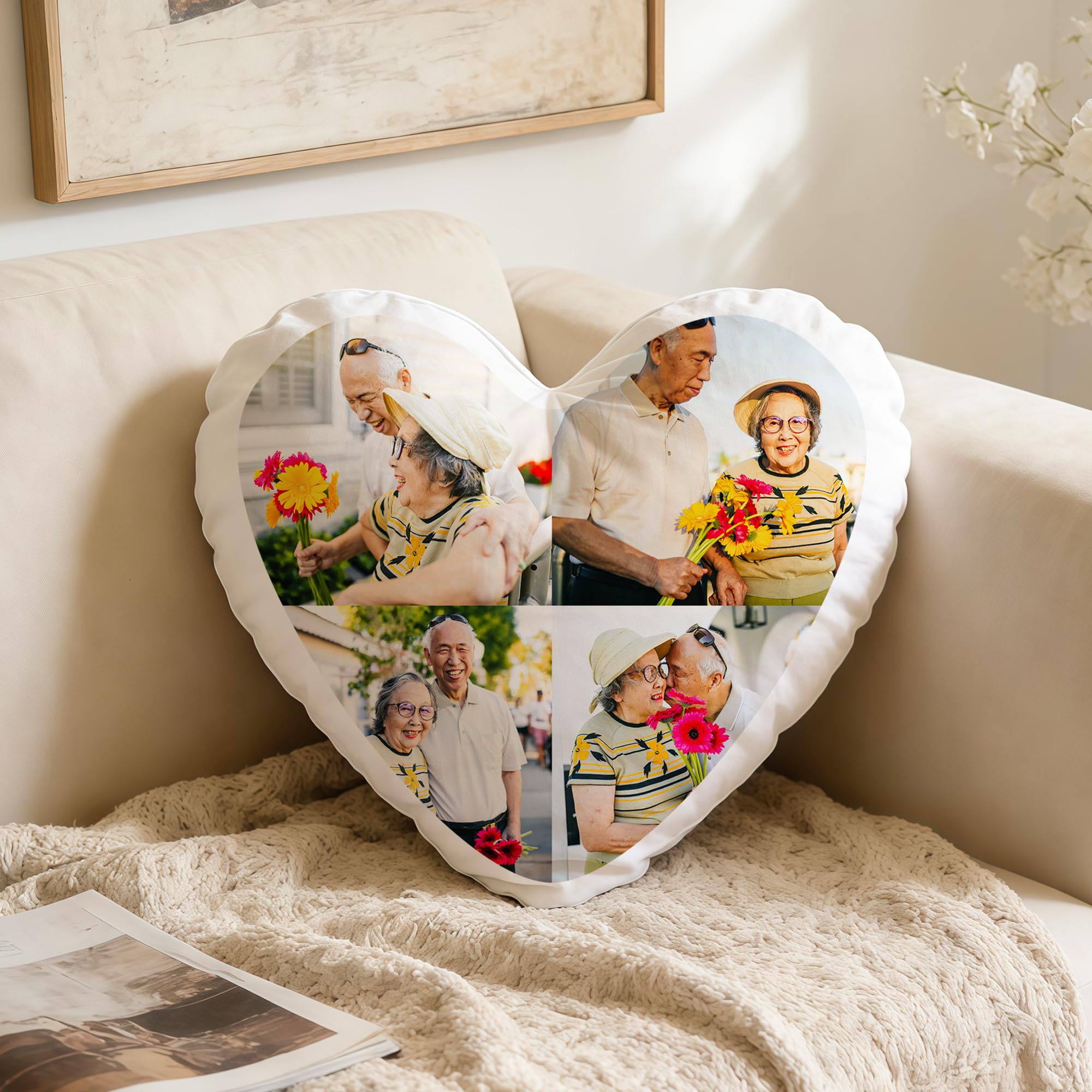 PSUNEY Personalised Heart Shaped Pillow, Custom Cushion with Picture, Personalized Photo Love Pillow, Personalised Print Image Gift for Him & Her, Couple, Valentine, Anniversary, Birthday