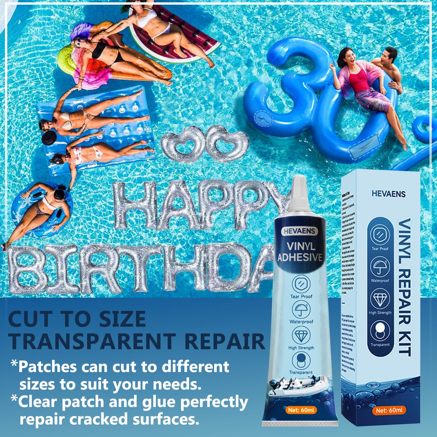 Bondtech Pool Liner & Luftmatratzen Reparaturset – 60 Ml PVC-Kleber, Wasserdicht Für Aufblasbare Pools, Boote & Spielzeug