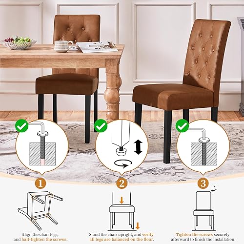 Miniatura 37 de Yaheetech Juego de 4 sillas de comedor de piel sintética de estilo moderno con patas de madera maciza y acolchado con botones para la cocina del