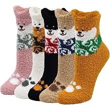 Fluffy Thermal Bed Socks Womens Winter Cosy Sock Fuzzy Animal Pattern Super Warm Soft Funny Cute Ankle Christmas Socks 5 Pairs Size 4-7