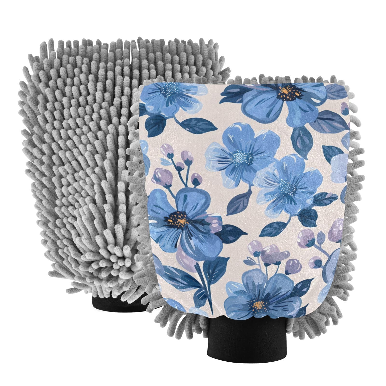 IOACIY Absorbent Microfiber Car Wash Drying Mitts, 2 Pack, Scratch-Free & Lint-Free, Rich Foam, Highly Absorbent, Double Sided, Wash Mitt Perfect for Car Washing, M, Flower (9)