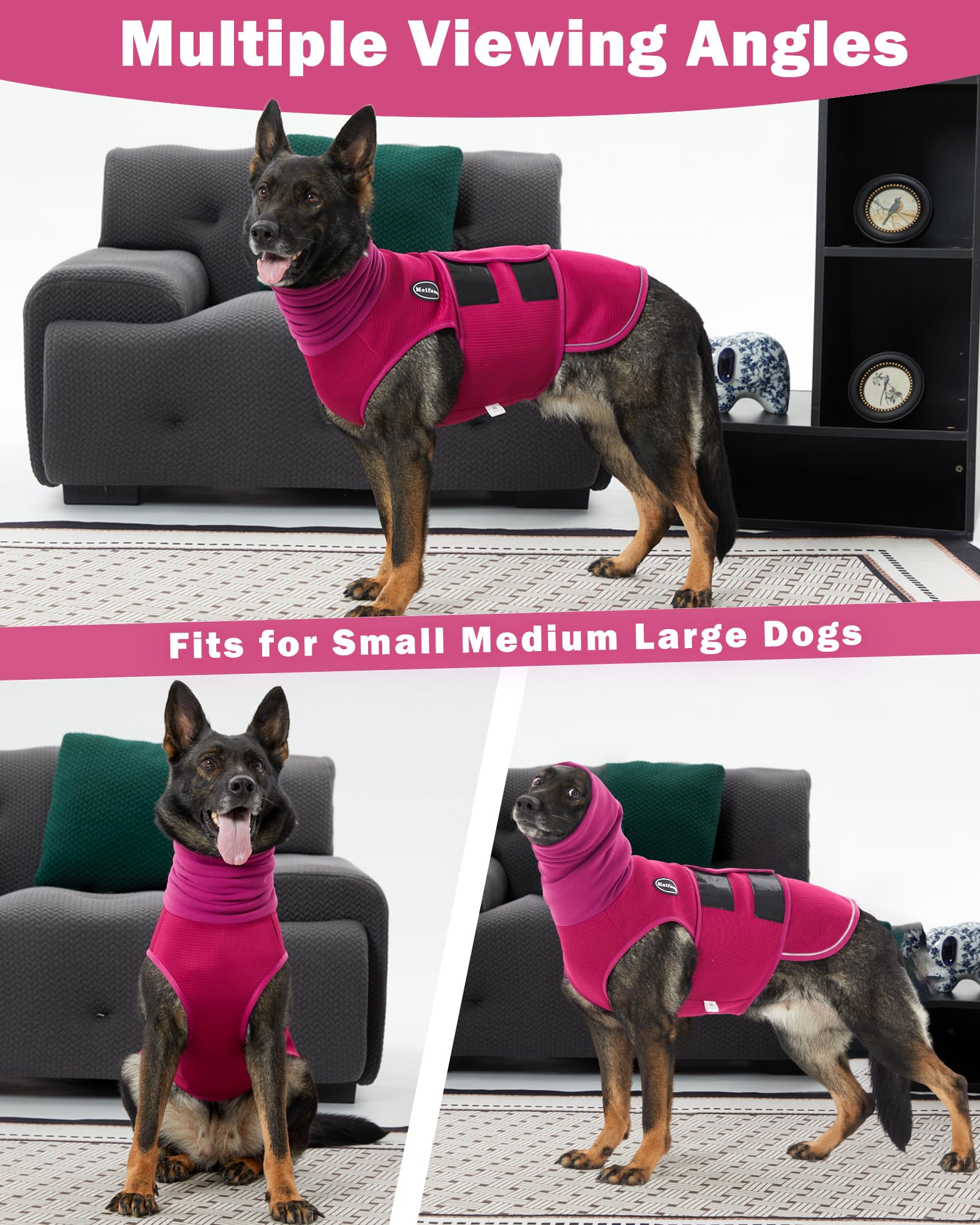 Meifsou Chaleco de ansiedad para perros con capucha, chaqueta de trueno respetuosa con la piel para perros, camisa calmante 2 en 1 con capucha para truenos, fuegos artificiales, separación, mantén a