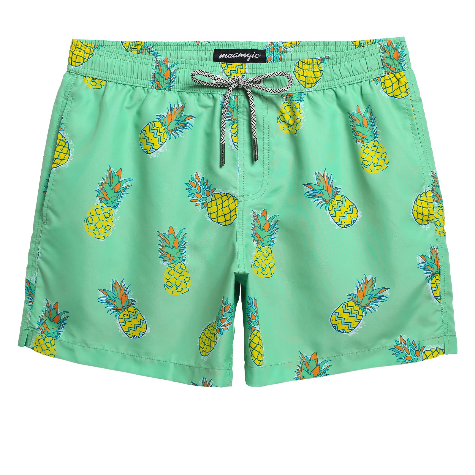 maamgic Mens Swim Trunks 5" Quick Dry Beach Shorts Bathing Suits with Mesh Lining Pockets Pineapple Light Green Medium