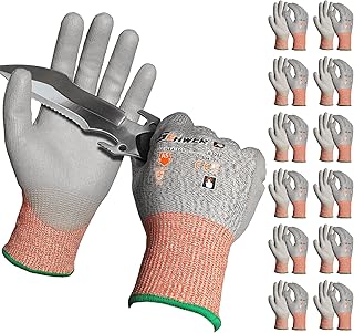 Schwer 12 Paar Schnittschutz Arbeitshandschuhe Level 4/D mit PU-Beschichtung, Rutschfeste & langlebige schnittschutzhandschuhe für Metallbearbeitung, Holzarbeit, Bauwesen,L
