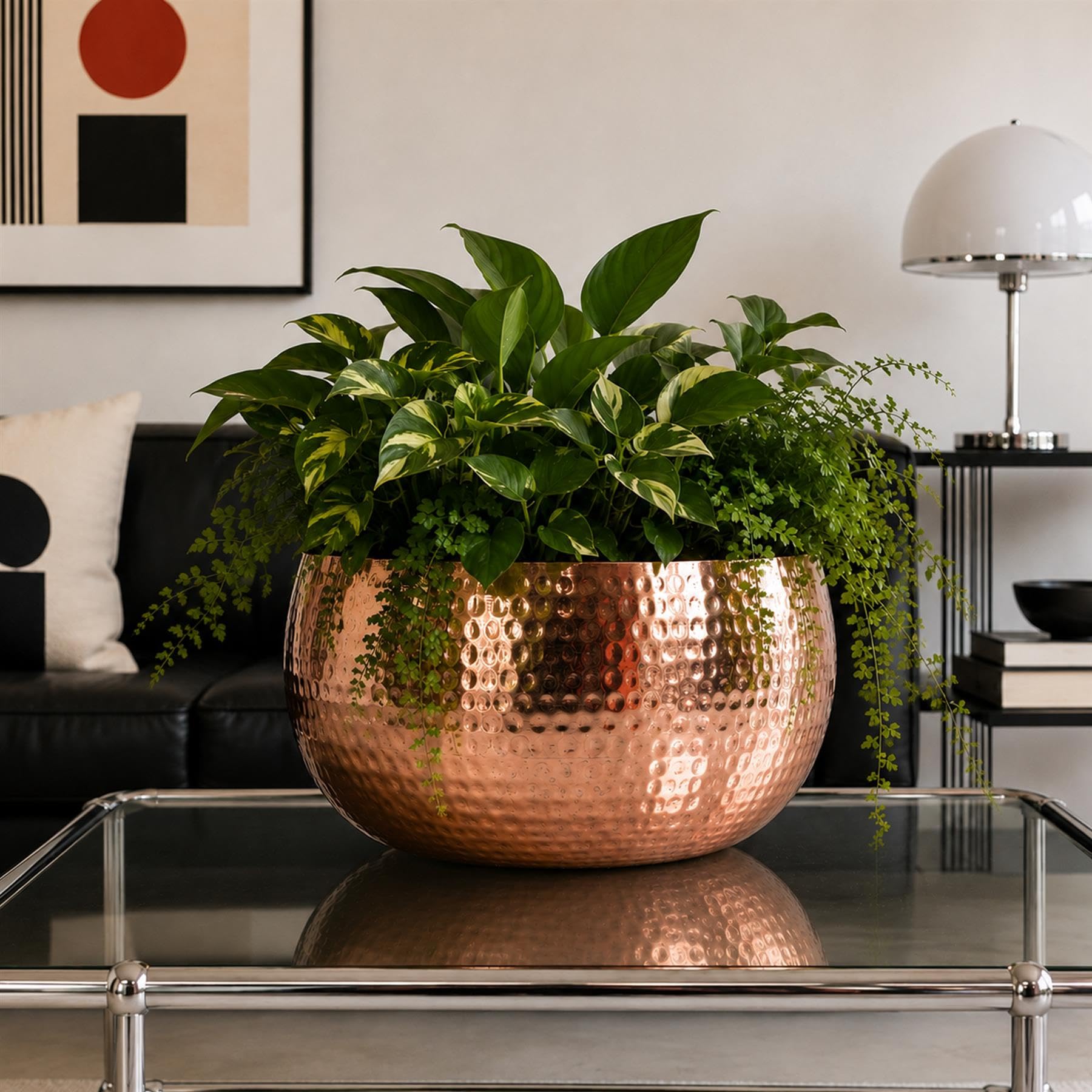Leaf Copper Hammered Metal Bowl Planter 32cm