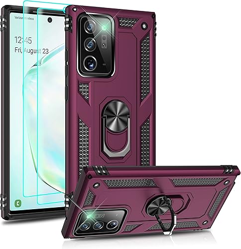 YmhxcY Funda para Galaxy Note 20 Ultra 5G con 2 piezas protector de pantalla curvado 3D, soporte magnético para automóvil con anillo de soporte para