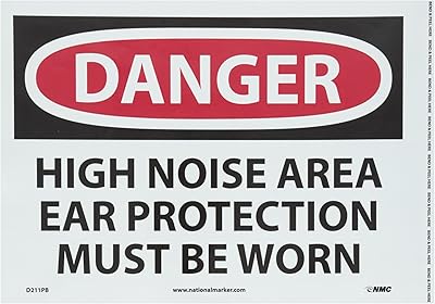 NMC D211PB DANGER - HIGH NOISE AREA EAR PROTECTION MUST BE WORN - 14 in. x 10 in. PS Vinyl Danger Sign, Black/Red on White