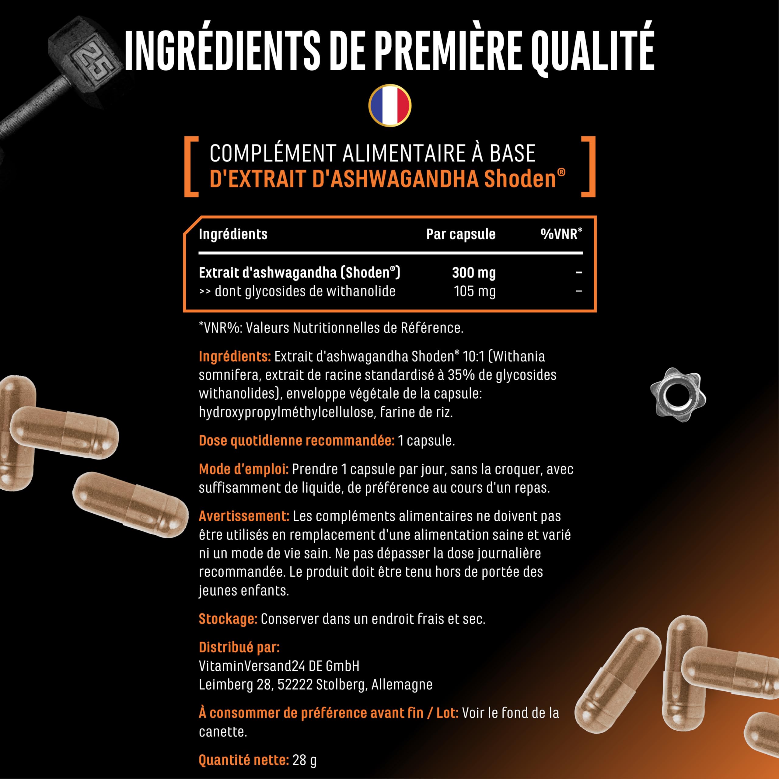 Ashwagandha Shoden® - 35% de glycosides de withanolide - Extrait breveté de racine d'ashwagandha - Haute biodisponibilité, hautement dosé, végétalien - 60 gélules