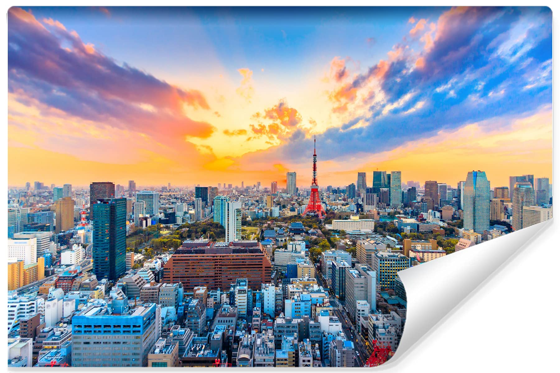 Muralo Fototapeta z włókniny 300 x 210 cm, Tokio, miasto, Japonia, tapeta architektura, budynek, drapacz chmur, Tokio, do salonu, sypialni, obraz ścienny XXL, ściana: szer. 300 cm x wys. 210 cm